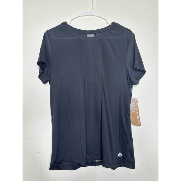 Sendara Size Large NEW Black Semi Sheer Active Tee Shirt Running Pickleball - Picture 1 of 6